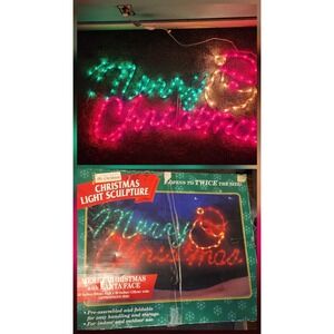 MR Christmas Light Sculpture Merry‎ Christmas Santa Face Red Green 48x22 Working